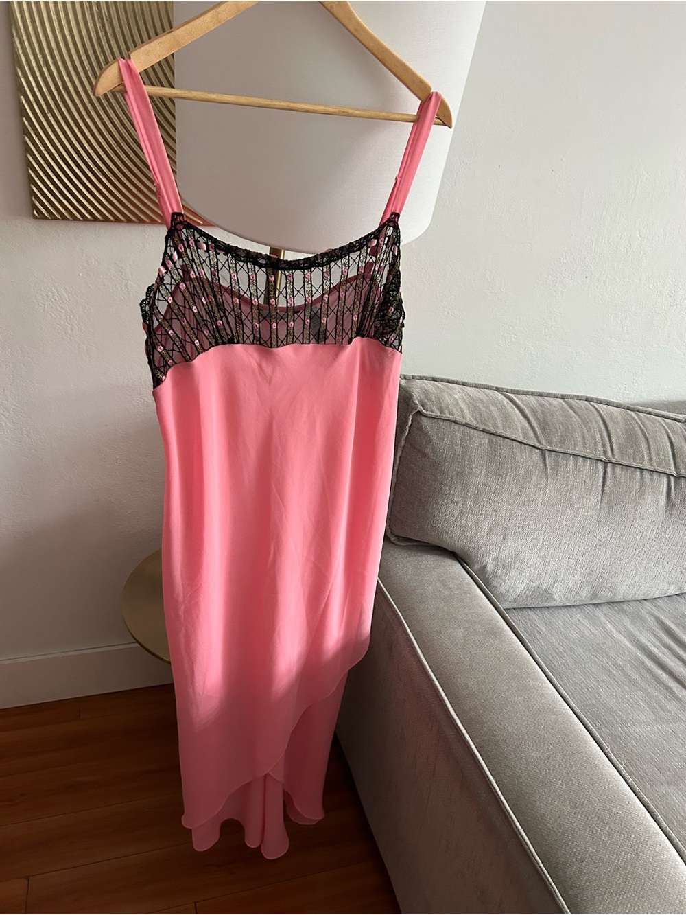 Vtg Y2K Babydoll Pink Lace Dress XL Femenine Delicate Ethereal